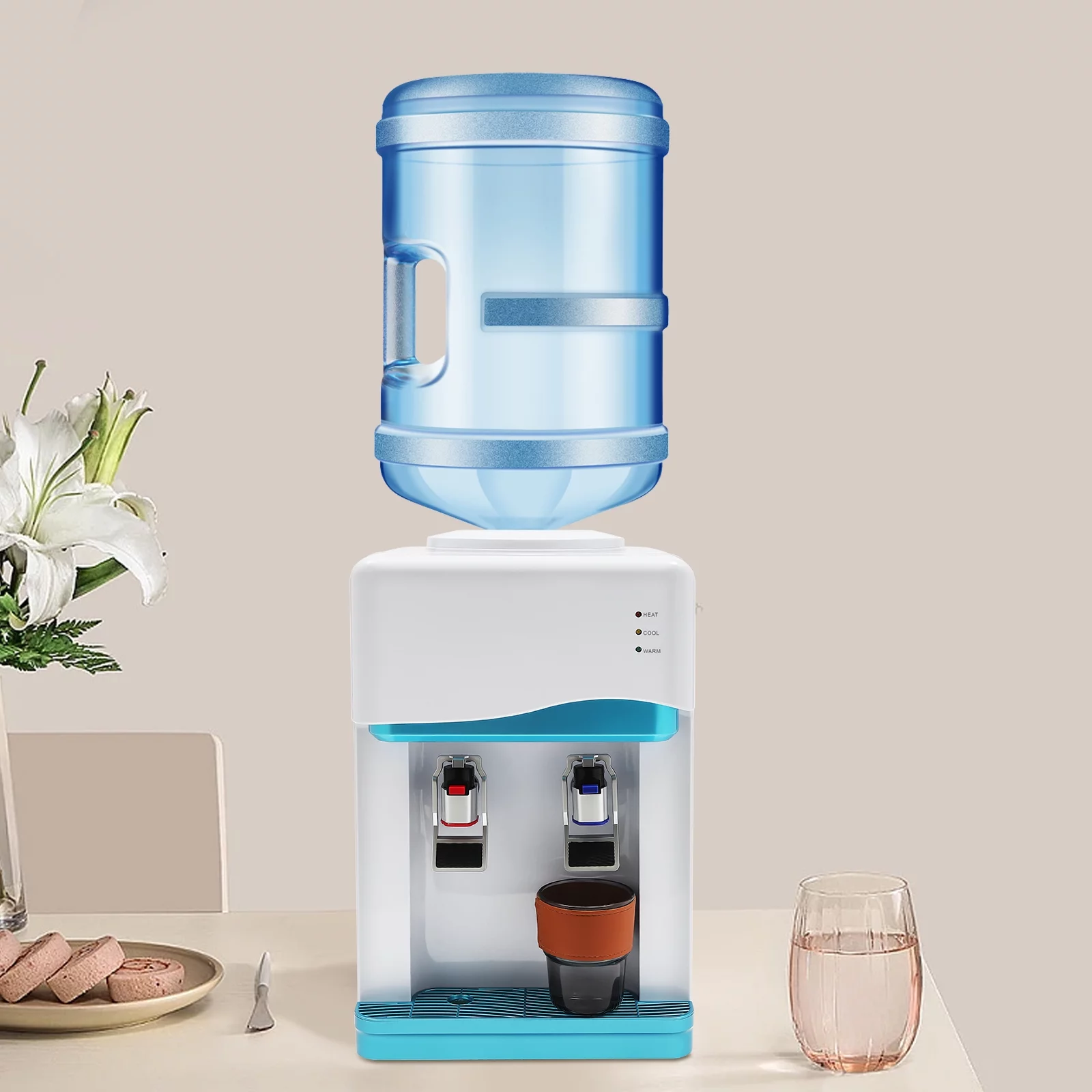 Desktop Hot & Cold Water Cooler Dispenser with Child Safety Lock Drinking Fountain