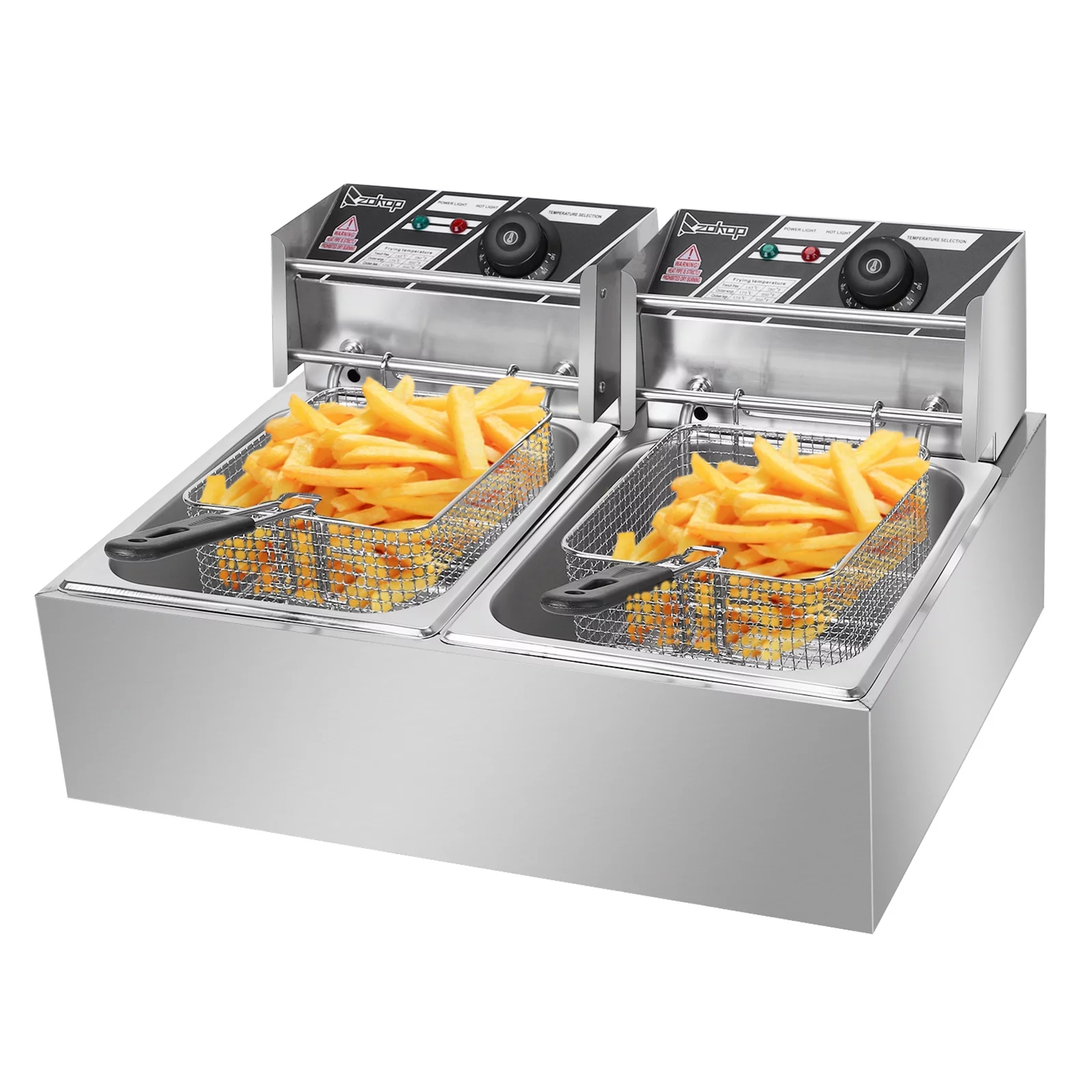 2500W Stainless Steel Electric Fryer Double Cylinder for French Fries, Fried Chicken
