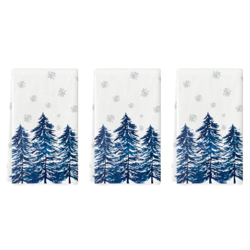 Artoid Mode Green Xmas Tree Christmas Kitchen Towels Dish Towels, 18x26 Inch Farmhouse Snowflakes Winter Decoration Cleaning Set of 2