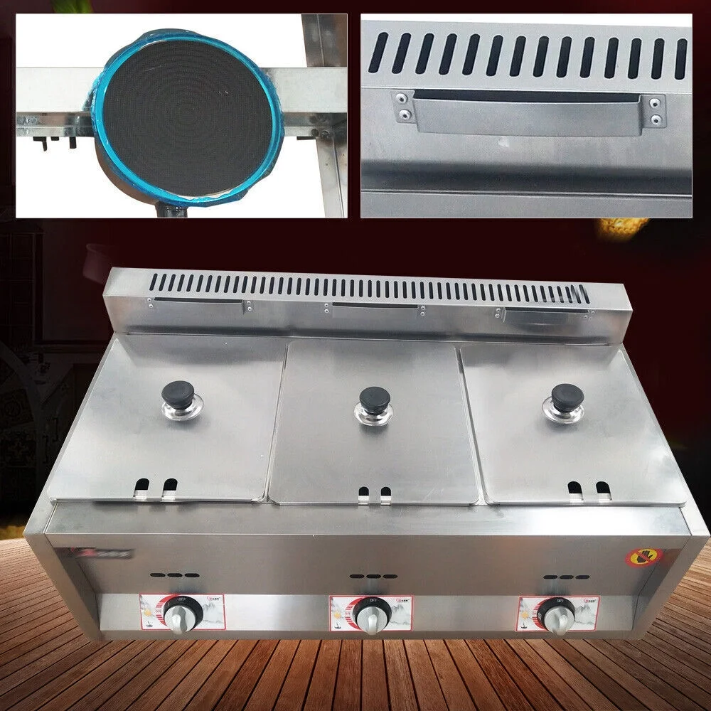 18L 3 Pan Propane NG Gas Fryer Catering Warmer Steam Table Buffet Restaurant,New