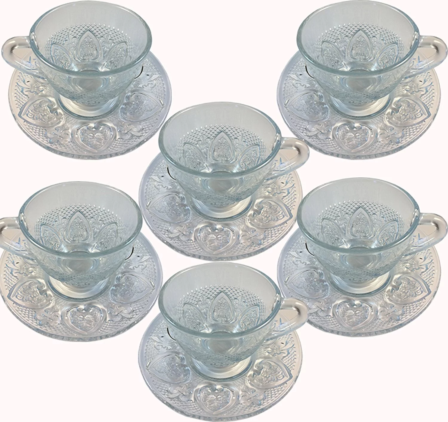 Cup & Saucer Set Glass Tea Coffee Cup Glass Saucer 12 Piece Cup & Saucer Set