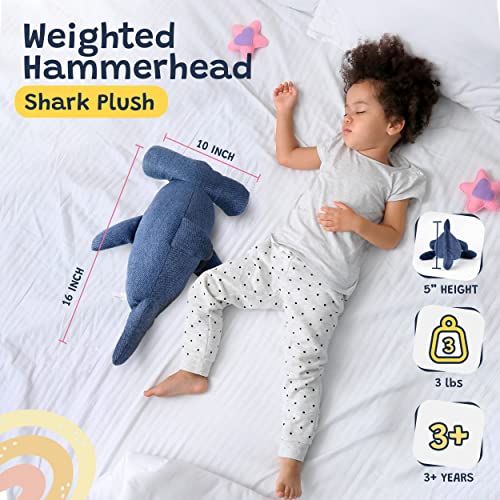 Weighted Hammerhead Shark Stuffed Animal for Anxiety – 3 lb, Soft and Fluffy Plush – 16 inch Cozy and Snuggly for Kids and Adults (Blue)