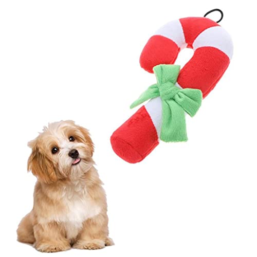 1PC Squeaky Dog Toy Christmas Candy Cane Plush Dog Toys Pet Puppy Plush Toy Non-Toxic Training Biting Chew Squeaker for Puppies Dogs Cats