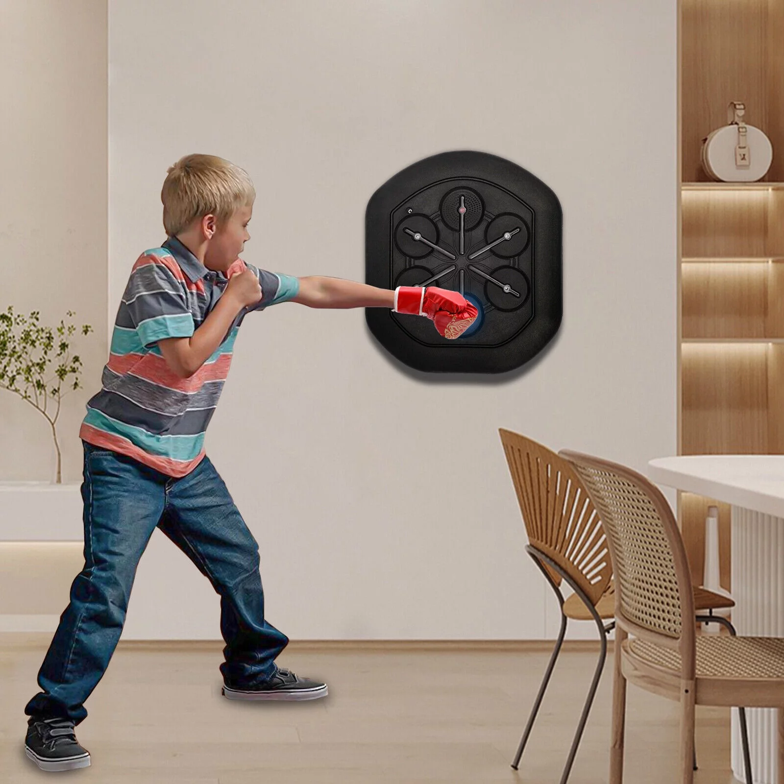 Smart Wall Mounted Music Boxing Machine,Electronic Music Boxing Machine W/ Stand, USB Charging Boxing Equipment W/ Bluetooth LED