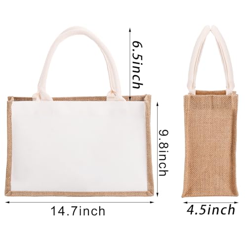 SOUJOY 6 Pack Burlap Tote Bags, Reusable Jute Gift Bags with Handles, Water Resistant Beach Bag, 14.7'' x 9.8'' x 4.5'' Canvas Grocery Shopping Bag for Bridesmaid, DIY, Shopping, Wedding