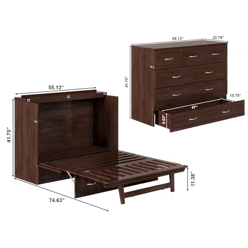 AFI Northfield Queen Size Murphy Bed Chest with Mattress, Storage, & Built-in Charger in Light Toffee