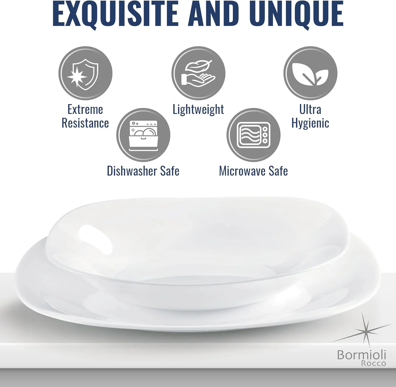 Parma Set Of 6 Dinner Plates, 10.75 Inch Tempered Opal Glass, Clean White, & Curved Design, Dishwasher Safe, Made In Spain.