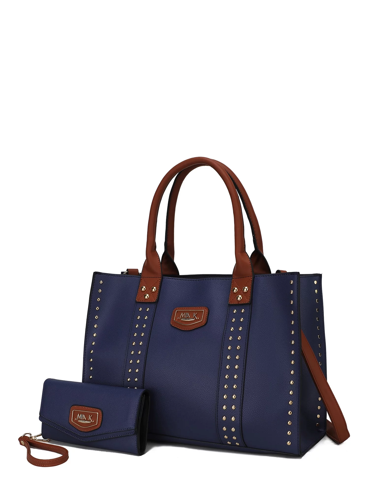 MKF Collection Women's Davina Faux Leather Tote Bag and Wallet Set, 2-Piece, Navy