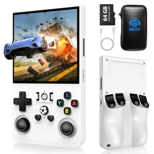 R36MAX Retro Gaming Console, Handheld Game Console with 4000mAh Battery 4.0”IPS Screen, Open Source Linux System and 18000+ Games, with 64GB TF Card Portable Video Gaming Console, Transparent Gray