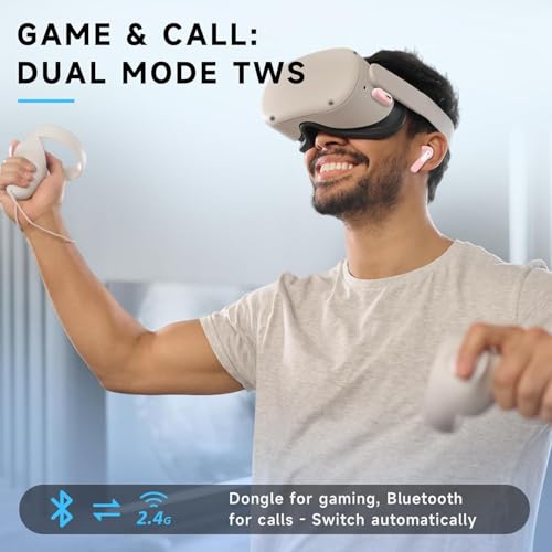 RYR Wireless Gaming Earbuds, 20ms Low Latency, Gaming Earbuds with Noise Cancelling Mic, 2.4Ghz & Bluetooth, LED Display, 36H Playtime for Meta Quest 3/2, PS5, PS4, VR, Switch, Steam Deck, PC, Phone