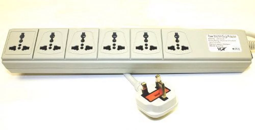 VCT WPS-UK  220 - 240 Volt Universal Power Strip Surge Protector with 6 Universal Outlets 13A Max. 3250W with UK Plug