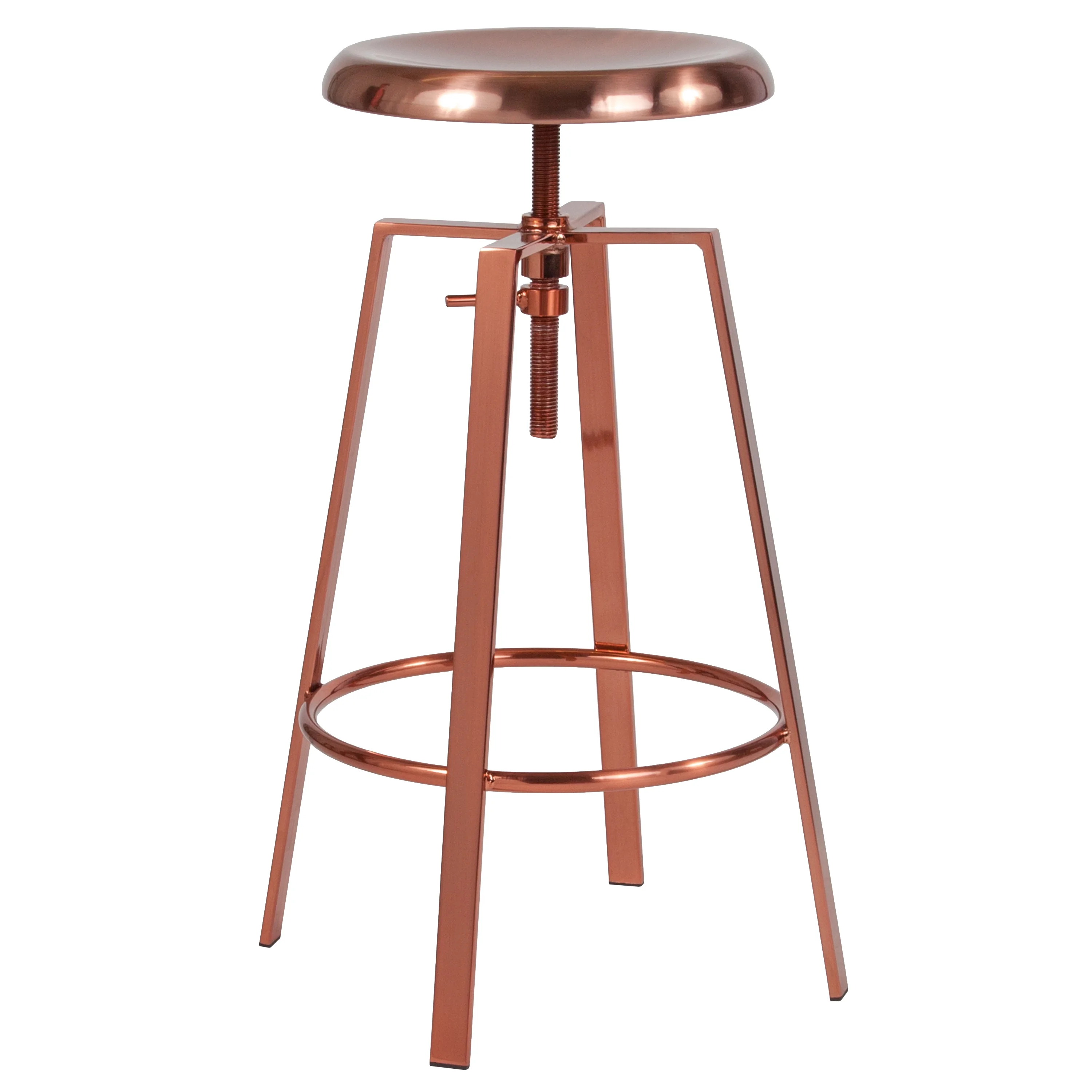 Flash Furniture Industrial Style Barstool with Swivel Lift Adjustable Height Seat in Rose Gold Finish