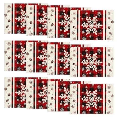 Artoid Mode Buffalo Plaid Snowflakes Winter Placemats Set of 4, 12x18 Inch Christmas Table Mats for Party Kitchen Dining Decoration
