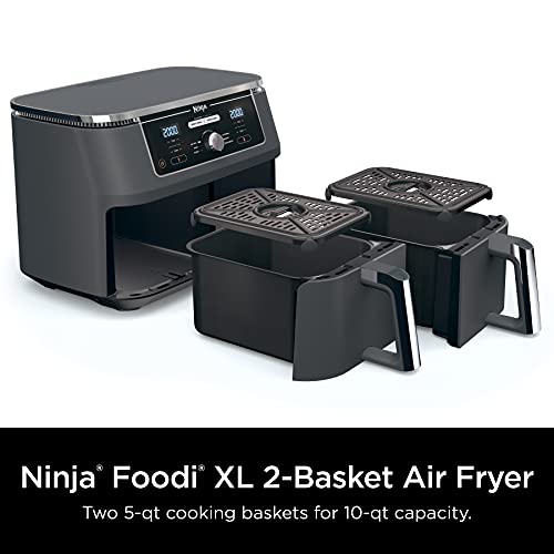Ninja Foodi 10QT 6-in-1 DualZone Smart XL Air Fryer, 2 Independent 5QT Baskets, Smart Cook Thermometer, Match Cook, Smart Finish, Air Fry, Roast, Bake, Dehydrate, Reheat, Grey, DZ550