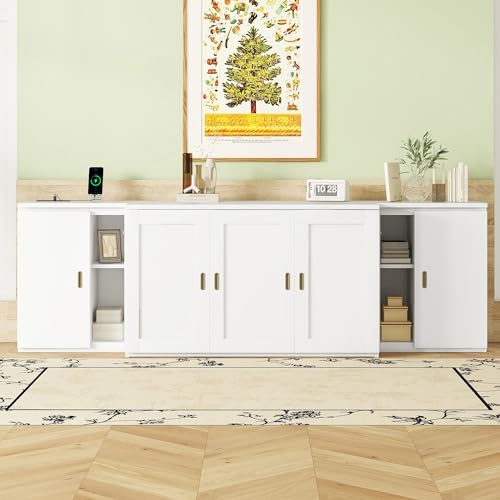 Full Size Murphy Cabinet Wall Bed With Storage and Bookcase Headboard, Solid Wood Cabinet With Shelves and USB Ports, Platform Floor for Home Office, Guest Room - Gray