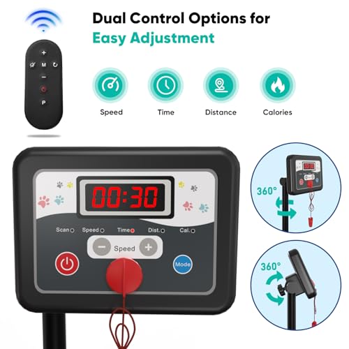 Petbobi Dog Treadmill for Medium Dogs - 265lbs Heavy-Duty Compact Pet Runner with 360° Rotatable Display Screen, Remote Control & Wheels - Ideal for Pet Fitness, Exercise & Health