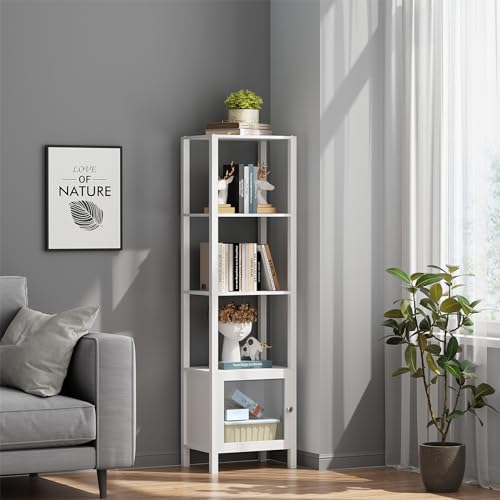 TUTOTAK 6 Tier Bookcase and Bookshelf, Narrow Book Shelf with Door for Small Space, for Living Room, Office, Study, Entryway, Brown BS03BB006