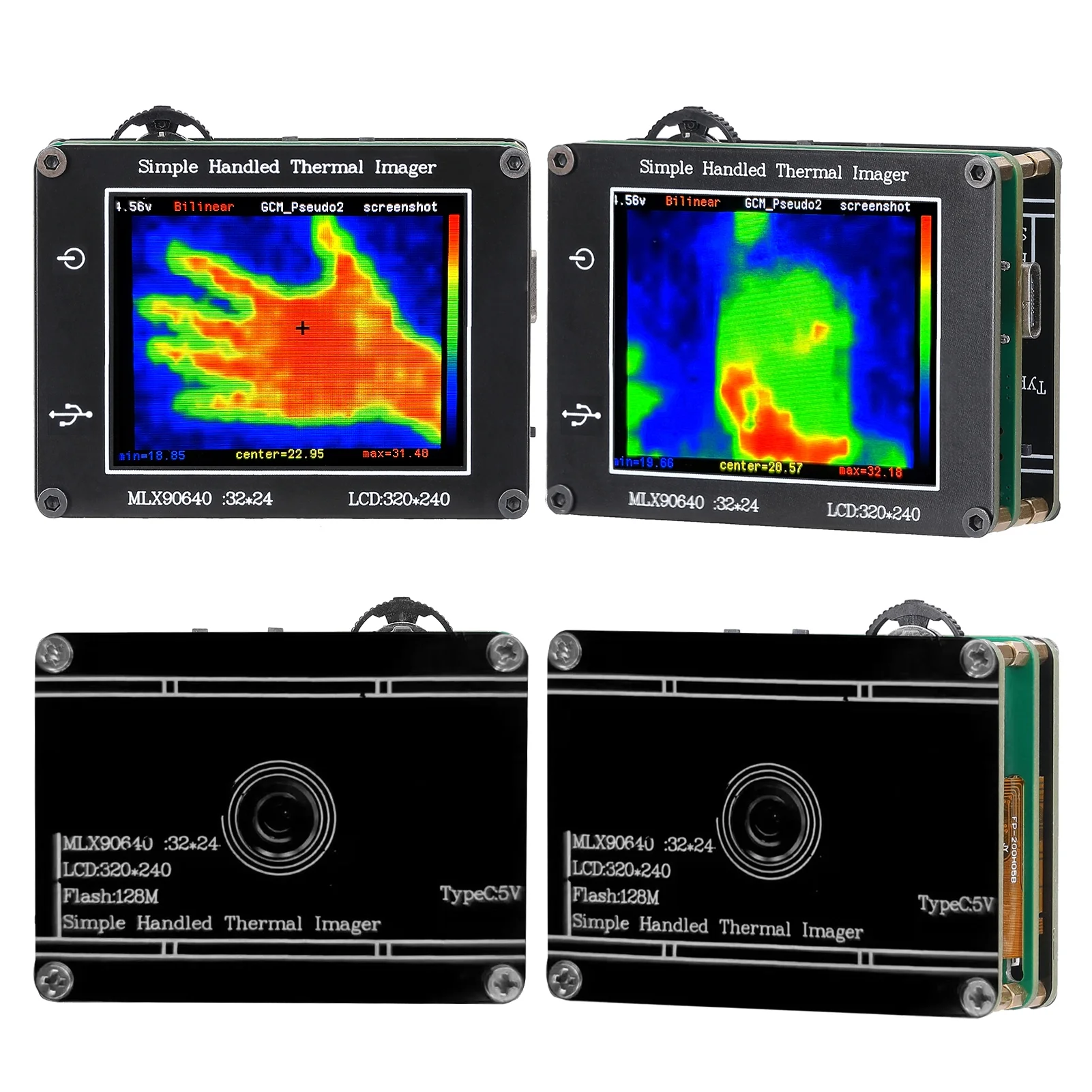 Dadypet Thermal Imager,Simple Handheld 240*320 Resolution Clear 24 * 32 Definition -40℃ 300℃ LCD Display -40℃ 300℃ Measurement Portable 2.0inch Display 240*320 Resolution Clear Definition Arealer