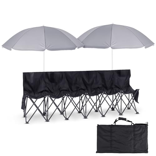 Folding Soccer Bench Chair Portable Team Sports Sideline Team Bench Seat with Umbrella for Football Camp Travel Events Outdoor Seating with Storage Bag