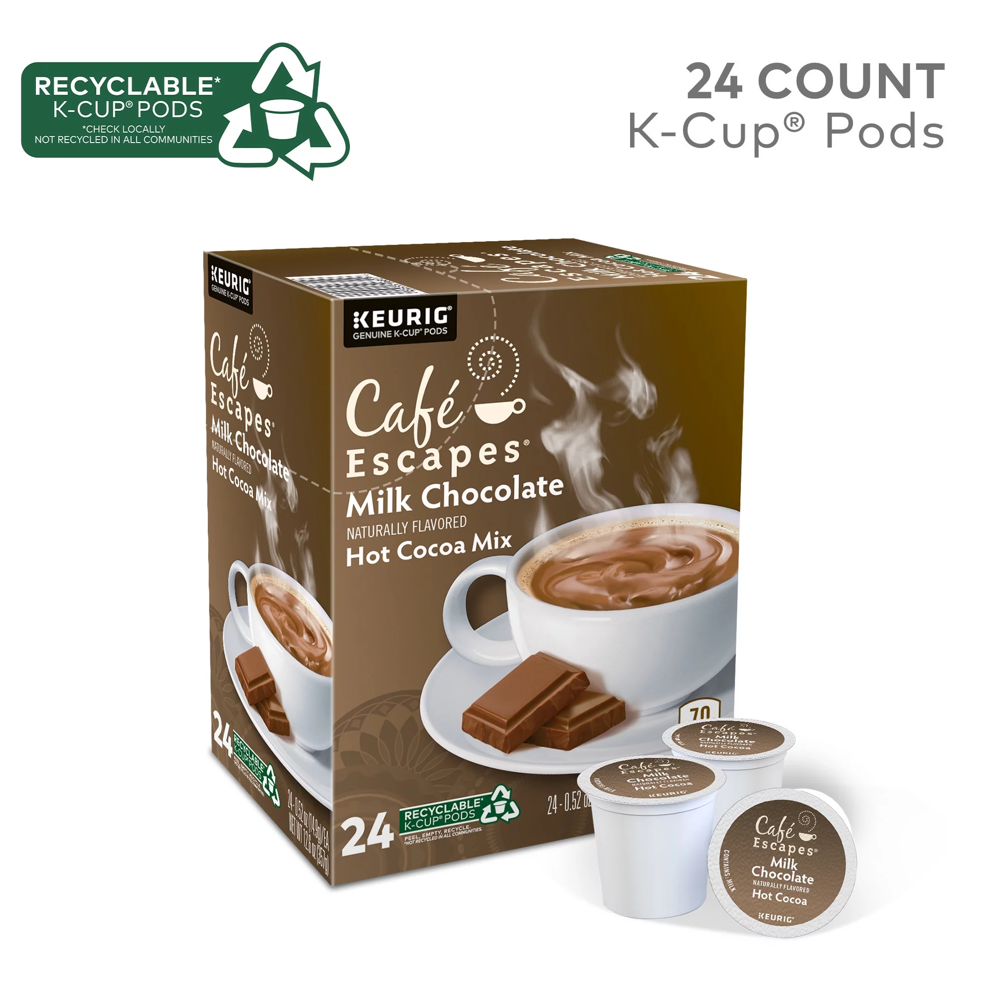Café Escapes Milk Chocolate Hot Cocoa Keurig Single-Serve K-Cup Pods, 24 Count