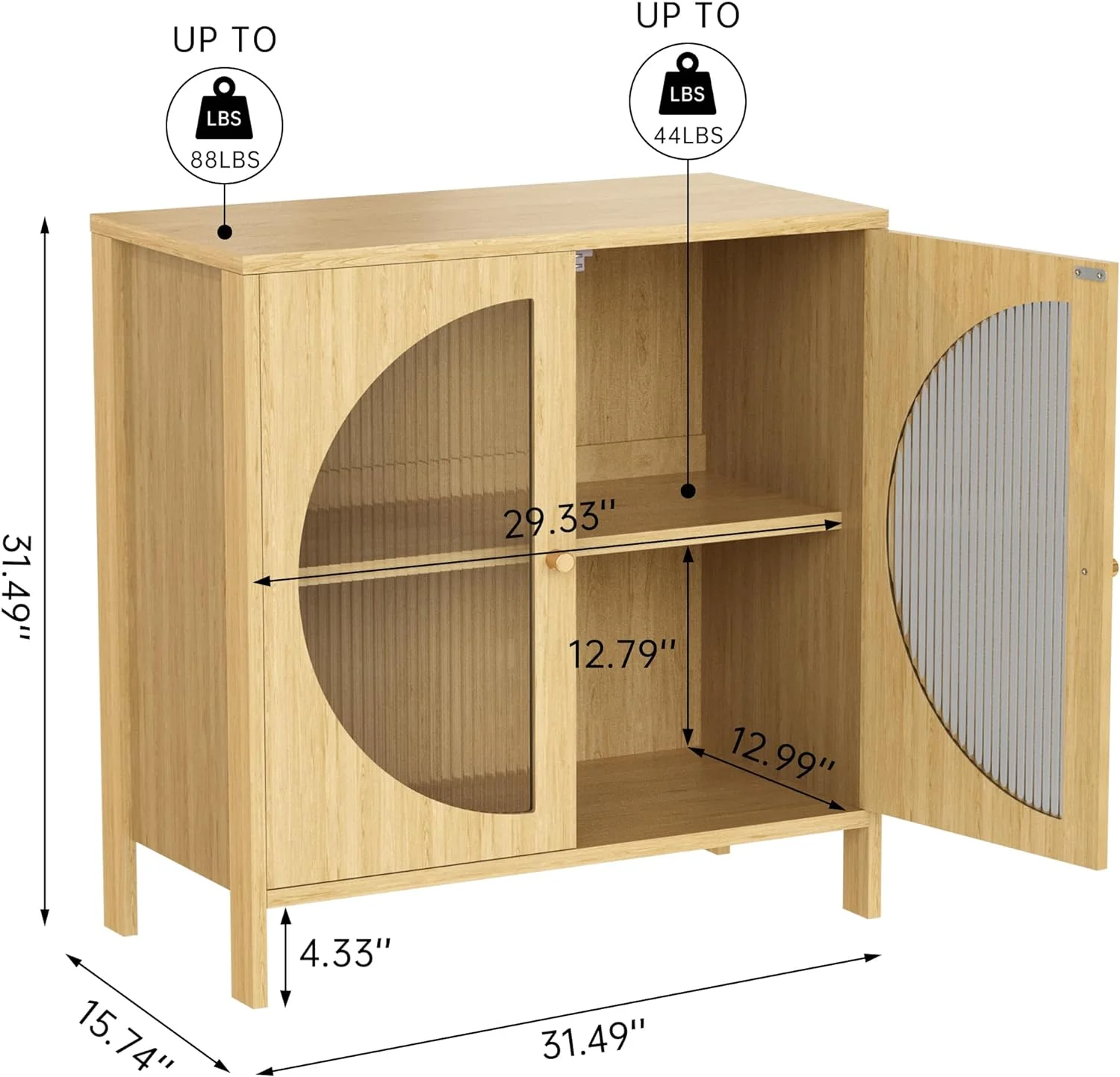 QCAI Sideboard Cabinet,Buffet Cabinet with Storage, Accent Storage Cabinet with Glass Doors, Cupboard Console Table for Living Room, Hallway, Dining Room, Entryway, 31.5X 15.7X 31.5 Inches