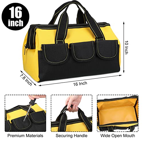 Silkfly 6 Pcs Tool Bag for Men Women Heavy Duty Tool Tote with Waterproof Hard Bottom Multi Pockets Large Mouth Organizer for Various Worker Electrician Carpenter Mechanic(13 Inch,Blue Red Yellow)