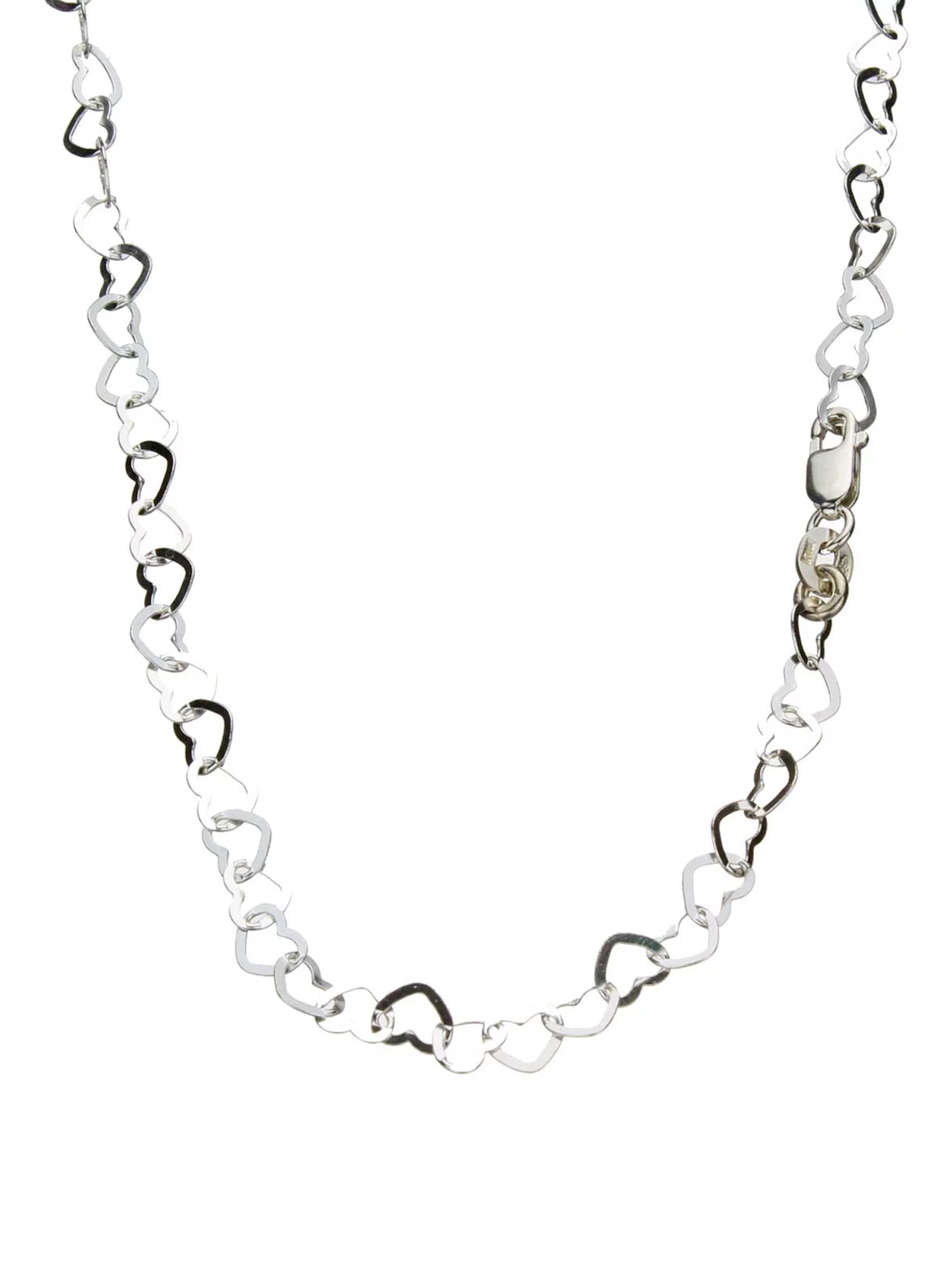 Flat Heart Sterling Silver Nickel Free Chain Necklace Italy 30 inch