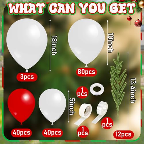 Jenaai 178 Pcs Santa Baby Shower Balloon Arch Kit Christmas Baby Shower Decor Red White Balloon Holly Berry Shape Arch with Artificial Pine Needles Branches for Xmas Party Decor Santa Birthday Party