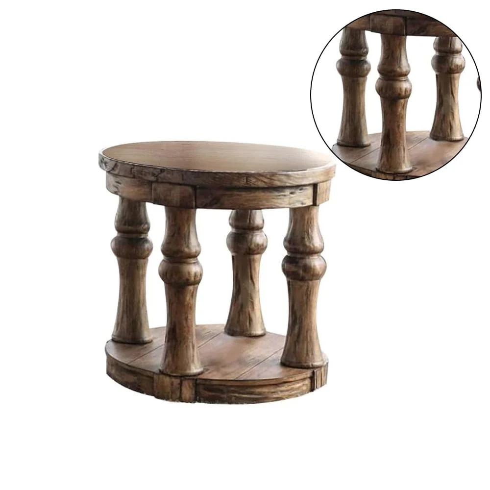Simple Relax Wooden Round End Table With Open Shelf Antique Oak Oval