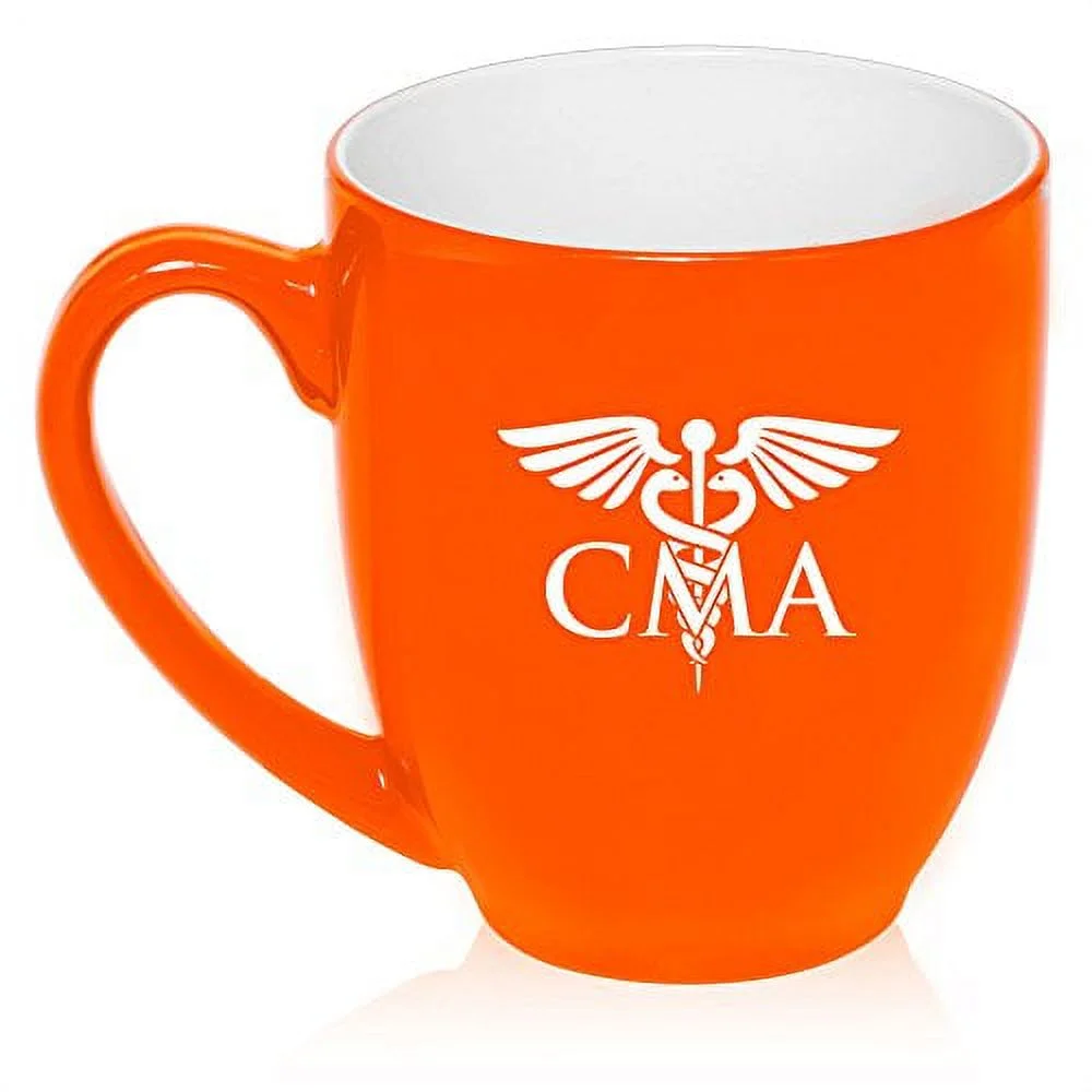 16 oz Large Bistro Mug Ceramic Coffee Tea Glass Cup CMA Certified Medical Assistant (Orange)
