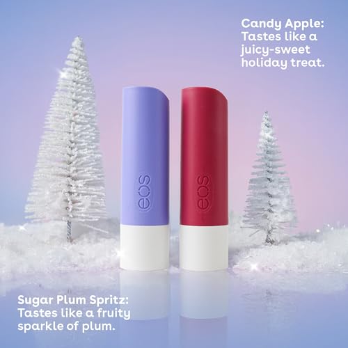 eos Holiday 24H Moisture Mini Super Balm Set, Sugar Plum Spritz, Candy Cane Swirl, Iced Sugar Cookie, Limited Edition Lip Care, Stocking Stuffers, 0.24 fl oz, 3-pack
