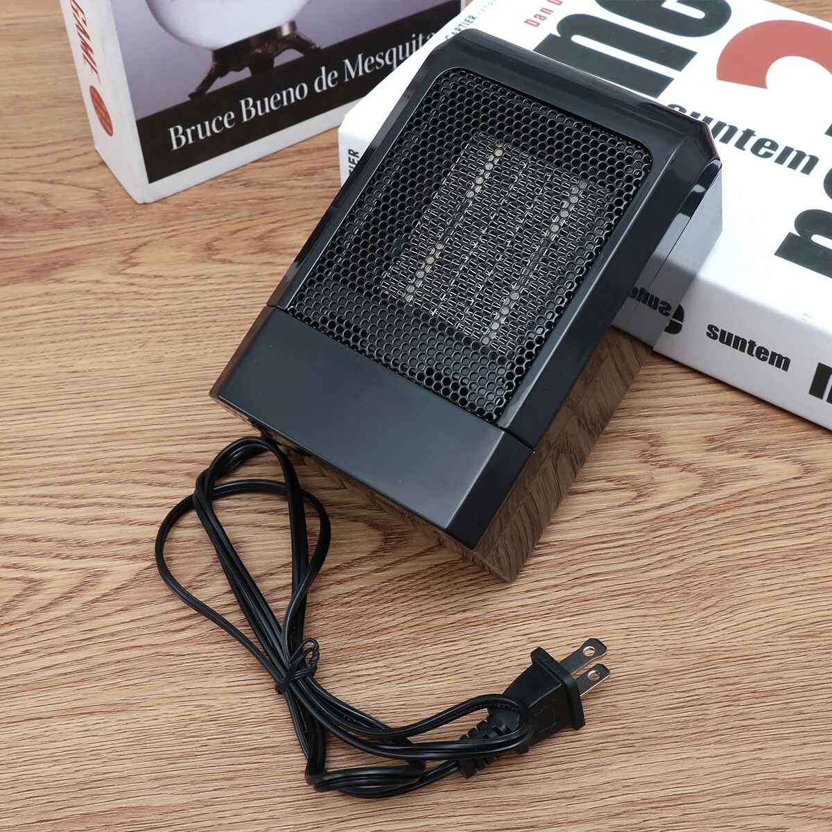 FRCOLOR 1Pc Mini Portable Electric Heater Warm Air Blower Upright Household Desk Fan Heater for Office Room Desk Indoor Use with US Plug Black