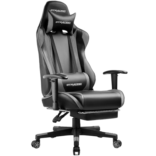 GTRACING Gaming Chair with Footrest, Ergonomic Computer Game Desk Chair, Reclining Game Chair Seat Height Adjustment, Swivel Rocker with Headrest and Lumbar (Blue)