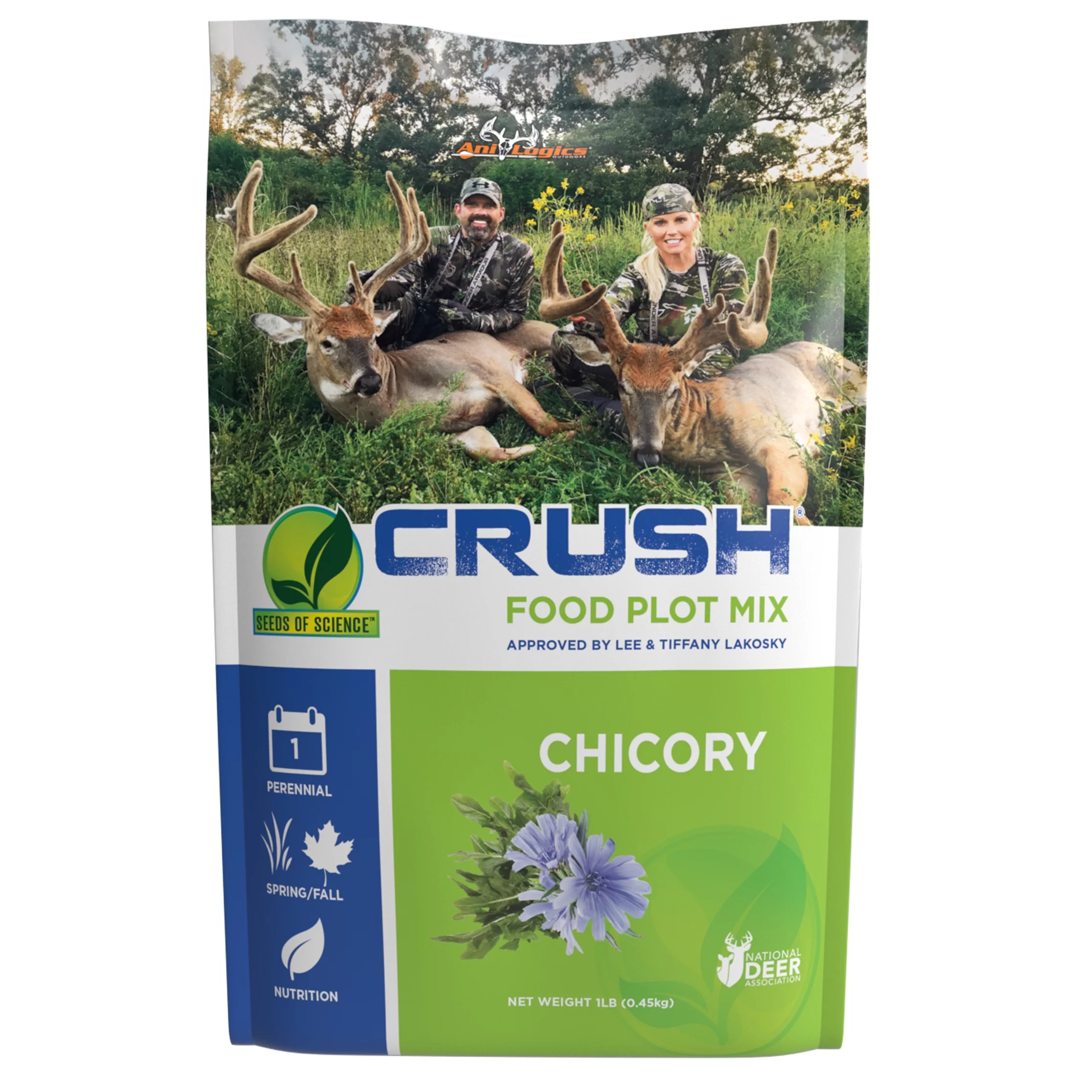 Ani-Logics Outdoors Crush Seeds of Science Chicory Deer Hunting Food Plot Seed 1 lb Bag, 2Pack
