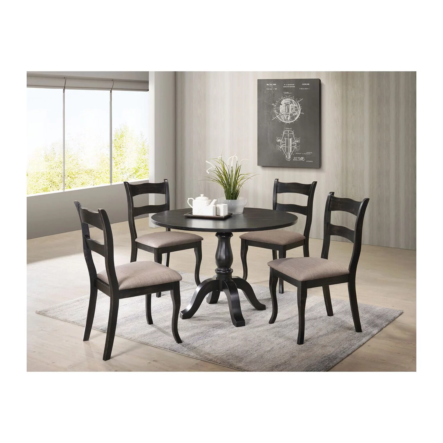 Best Master Furniture Alice Black Table Alice Transitional Round Dining Table, Black