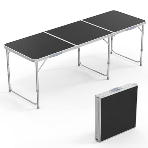 VINGLI 3FT Small Camping Table Adjustable Height Aluminum Folding Table for Picnic Party BBQ, Plastic RV Suitcase Table Portable Lightweight Fold Up Utility Outdoor Tables with Carrying Handle …