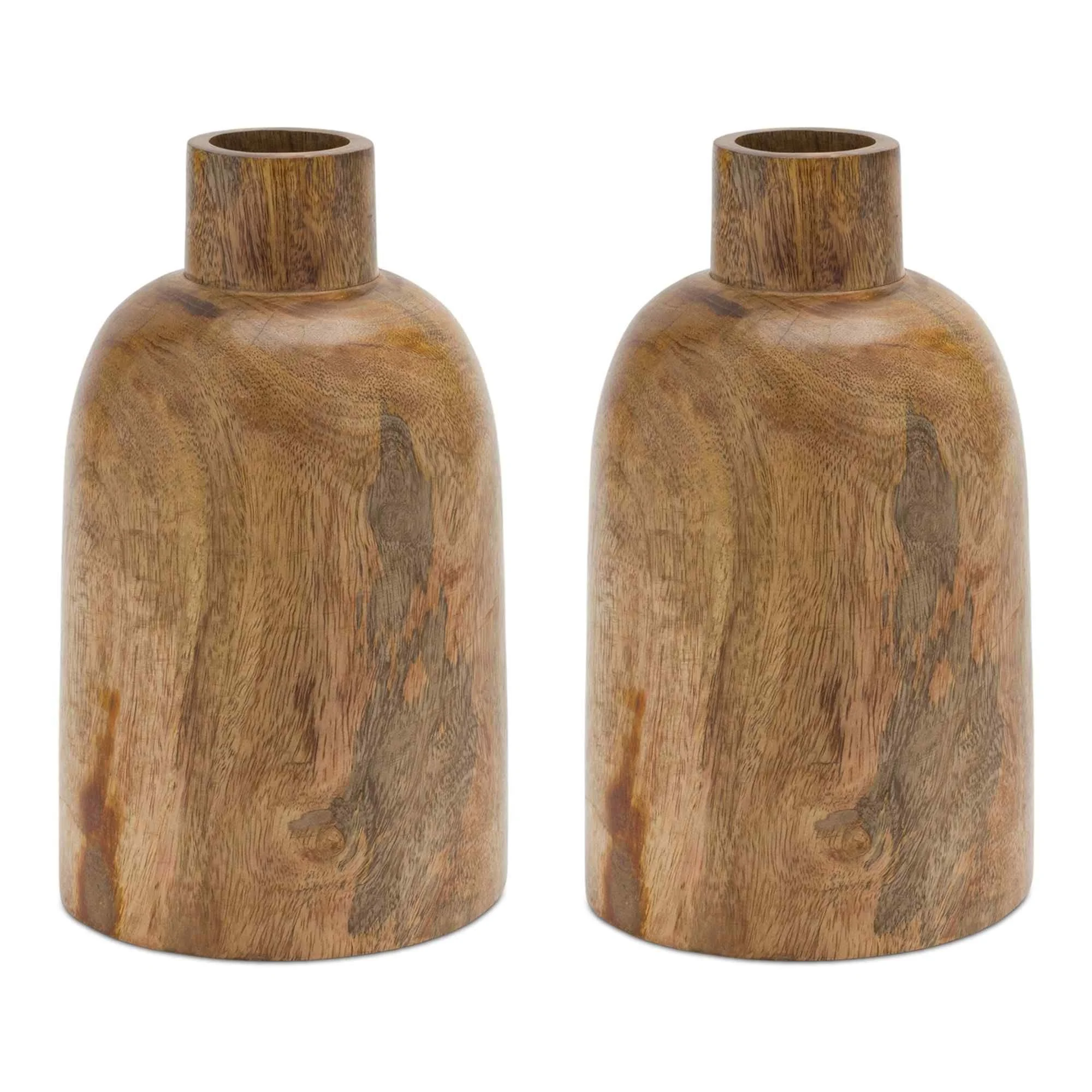 Melrose Set of 2 Brown Wooden Bottle Vases 8.75