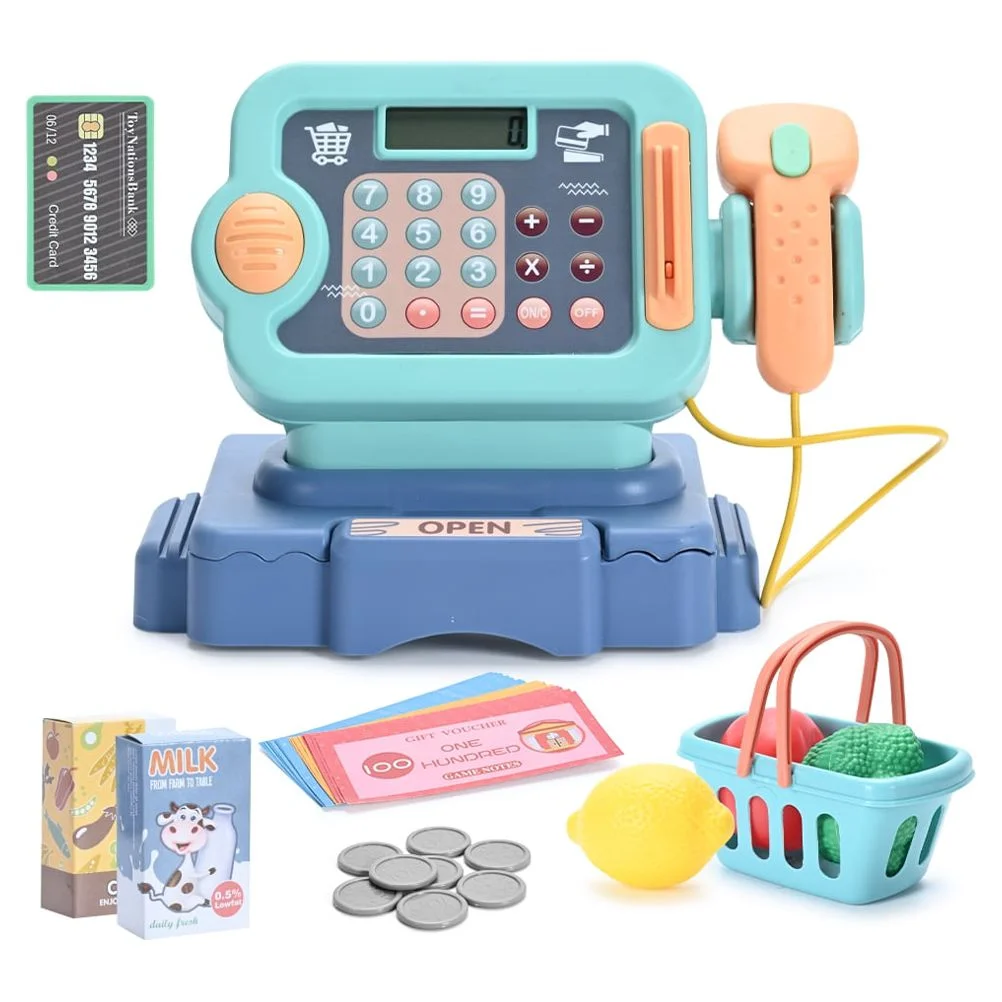 Pretend Play Calculator Cash Register with Scanner, Microphone, Play Food, Supermarket Cashier, Great Pre-School Gift for Kids, Toddlers, Boys & Girls, Ages 3 4 5 6 7 8