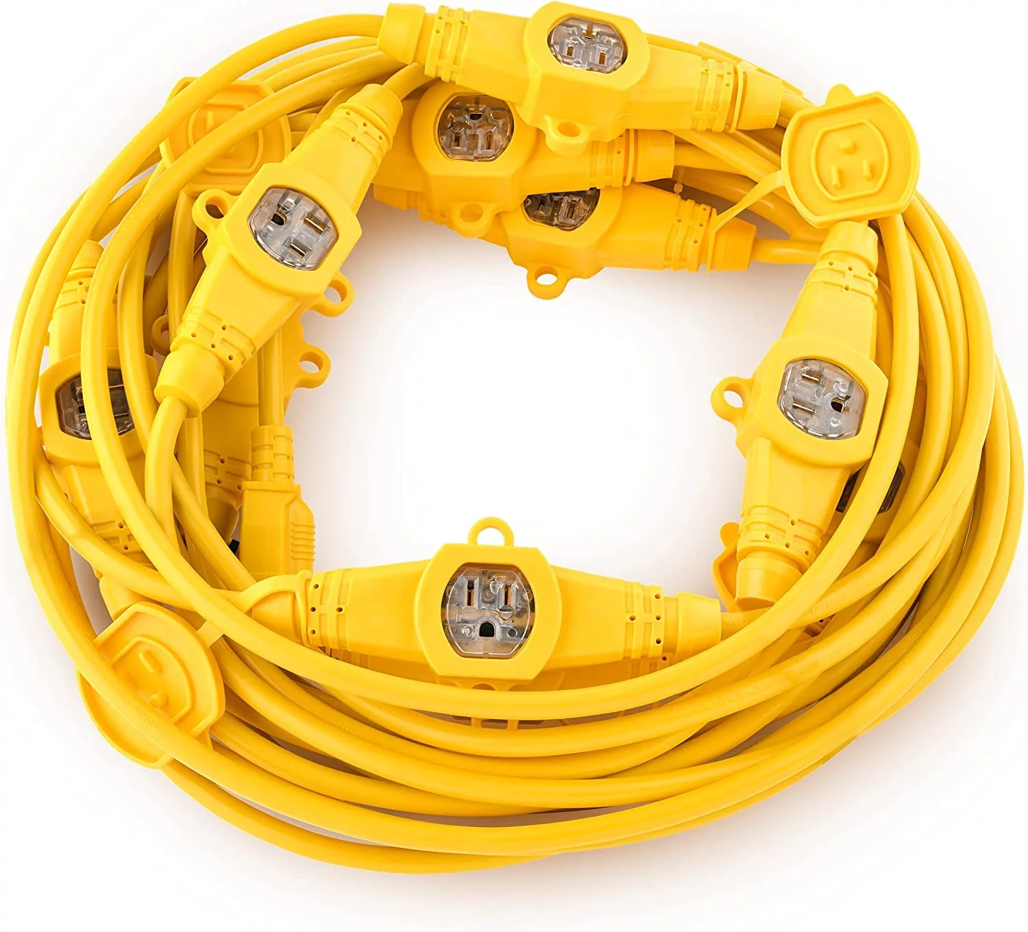 COLSEN 25FT Yellow Power Extension Cord 3 Prong 6 Nema 5-15R Female Socket - Red LED Indicator 16 Gauge SJTW Cable Male to Female Connector Stage Backlines Power Board UL Listed Multiple Plug Outlet