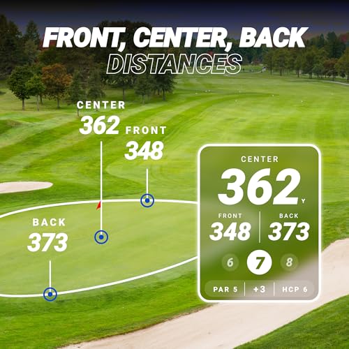 Blue Tees Golf Player+ GPS Speaker with Touch Screen Display, 10+ Hours Battery, 40,000+ Courses, Visual + Audible Distance, Hazard Distance - IPX7 Waterproof (Navy)