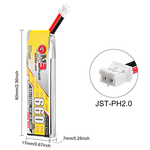 Crazepony 660mAh 1S LiPo Battery, 4PCS 3.8V LiHV Batteries 90C/180C JST-PH2.0 Connector for Eachines Trashcan Emax Tinyhawk Freestyle II Snapper7 Mobula7 75mm Micro FPV Racing Drone