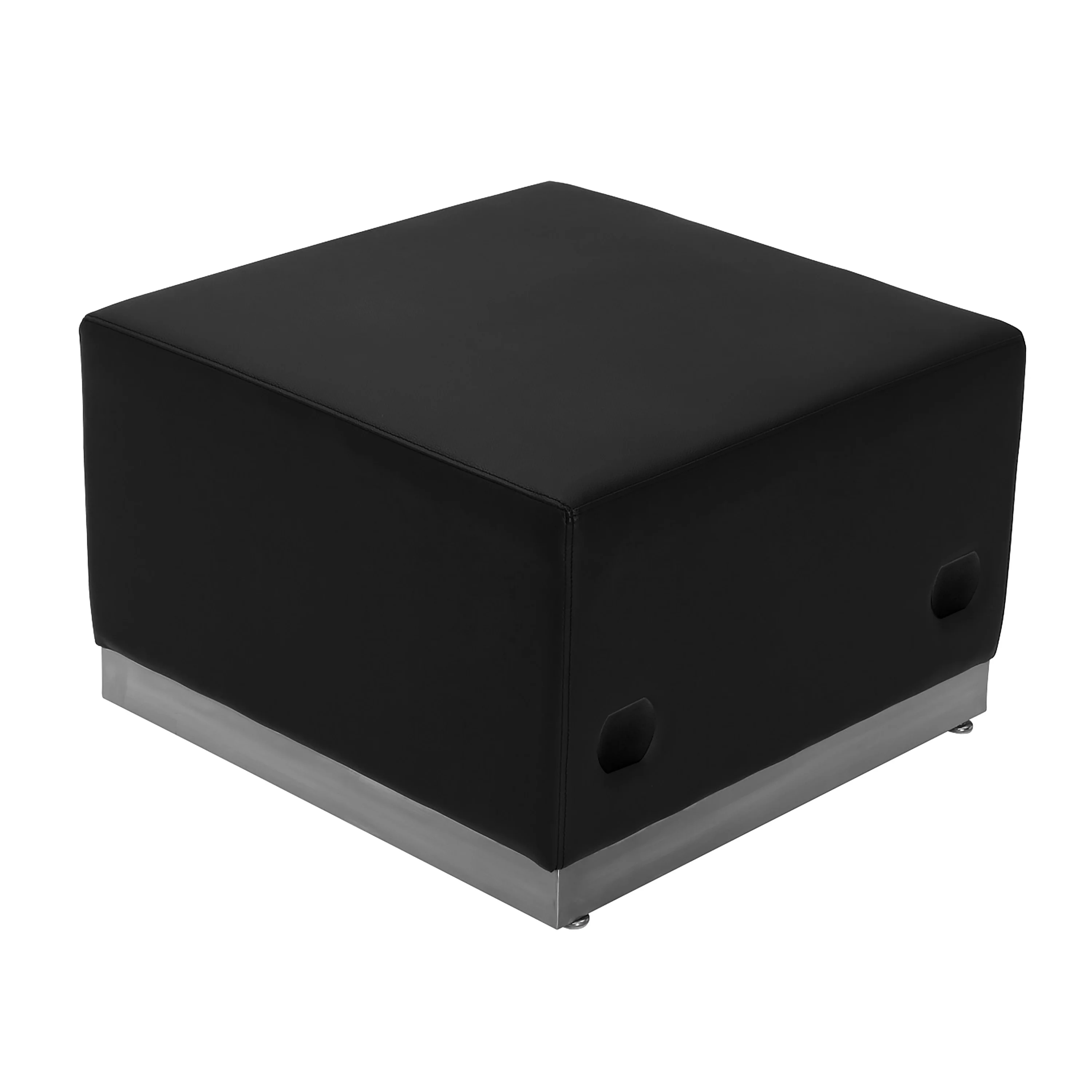 Emma + Oliver Black LeatherSoft Ottoman with Brushed Stainless Steel Base