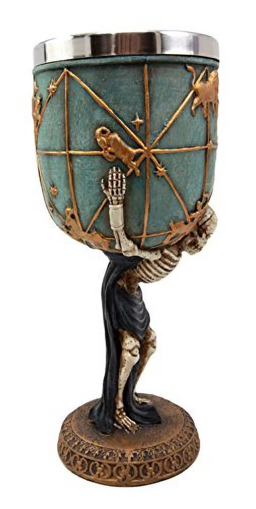 Atlantic Collectibles Greek Titan Atlas Skeleton Bearing Globe 5oz Wine Drink Beverage Goblet Chalice Cup