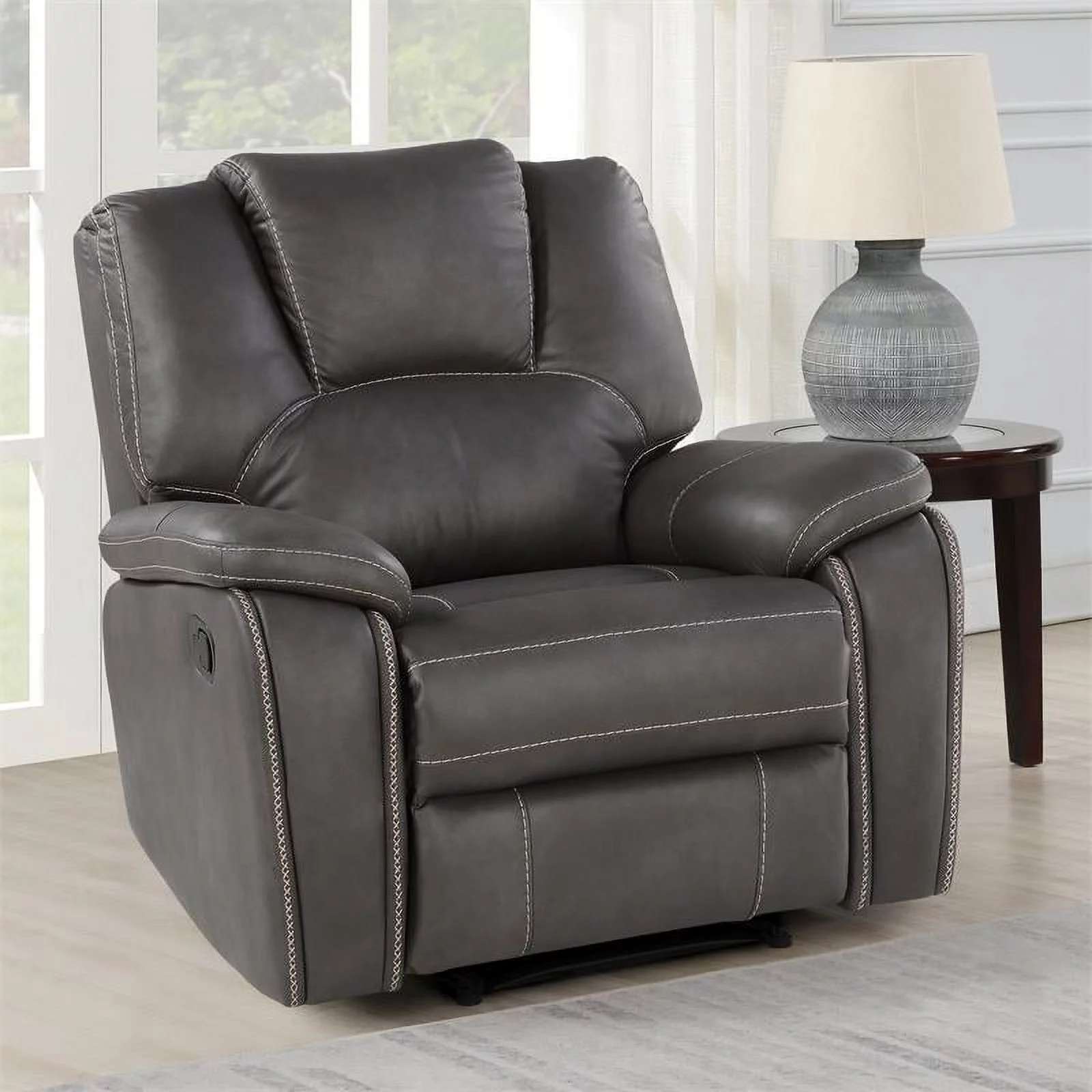 Bowery Hill Transitional Charcoal Gray Faux Leather Manual Recliner