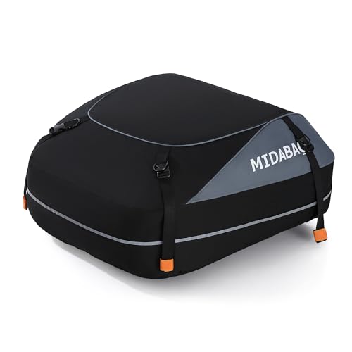 MIDABAO 20 Cubic Waterproof Duty Car Roof Top Carrier-Car Cargo Roof Bag Car Roof Top Carrier - Waterproof & Coated Zippers- includes Anti-Slip Mat- for Cars with or without Racks (20 Cubic Feet)