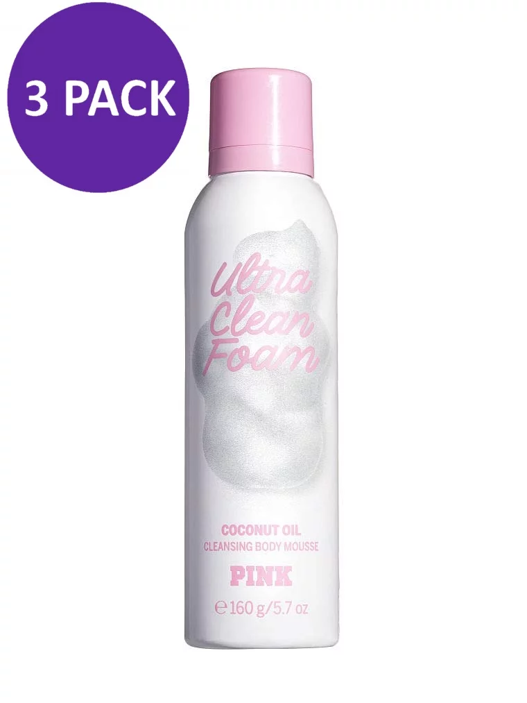 Victoria's Secret Pink Ultra Clean Coconut Oil Ultra Cleansing Body Mousse, 5.7 oz (3 PACK)