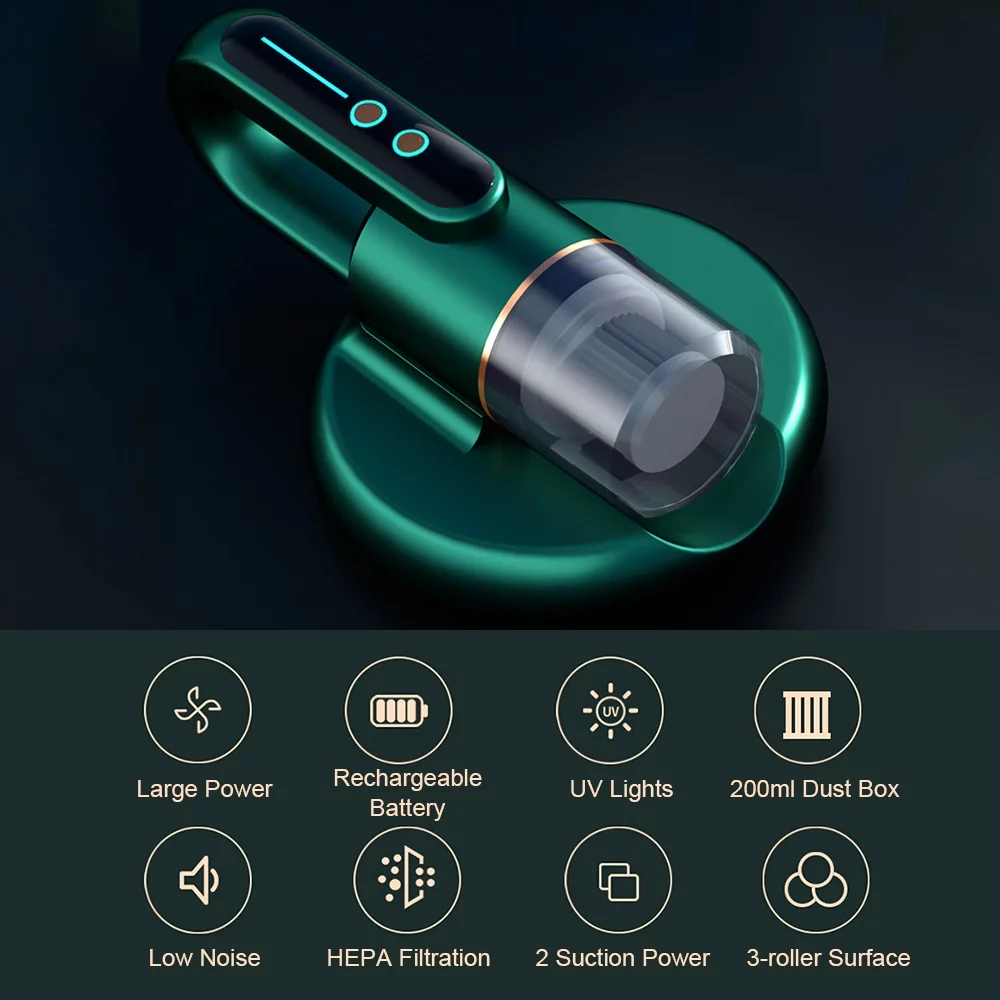 Anself Mattress Vacuum Cleaner Mite Removal with HEPA Filtration and 5000PA Suction Wireless Household Bed Vacuum Machine Cleaner UV Lamp Up Bed Mattresses Pillows Cloth Sofa