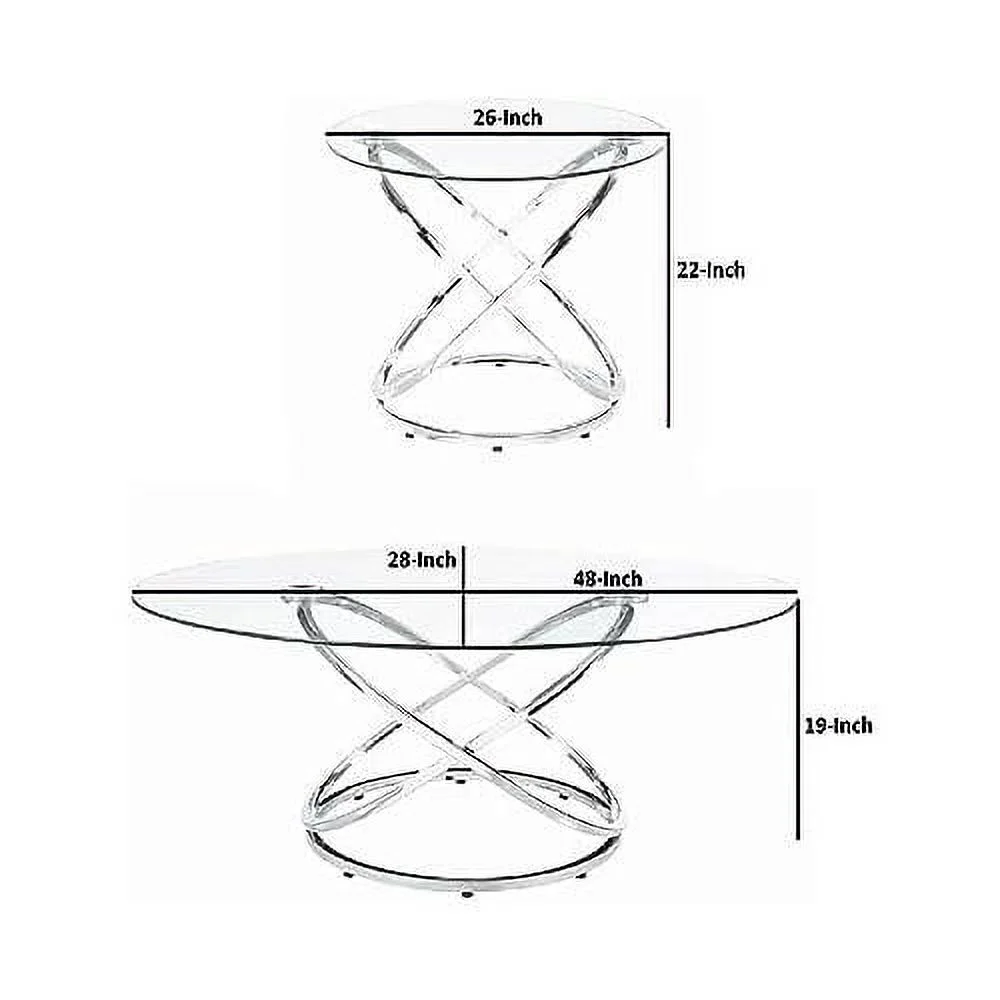 Modern 3 Piece Coffee Set With 2 End Tables, Glass , Chrome
