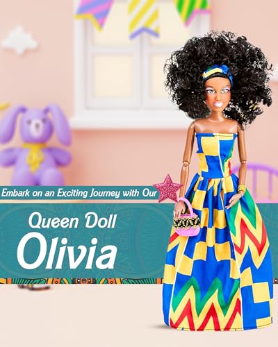 Olivia - Our Queens Black Doll Set - Brown/Black Afro Doll w/Movable Joints - Lovely 12.5