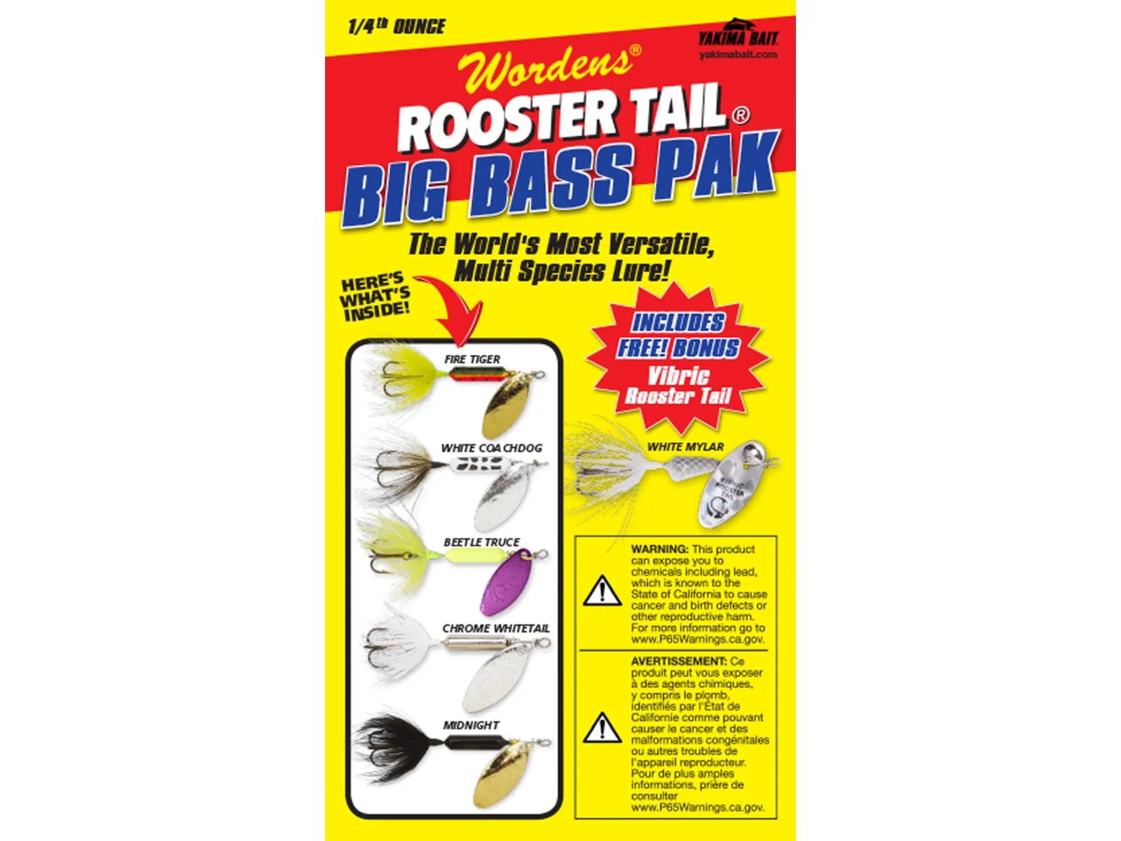 Worden's Original Rooster Tail Spinner Box Kit, 1/4OZ Big Bass Pack w/ five Roos